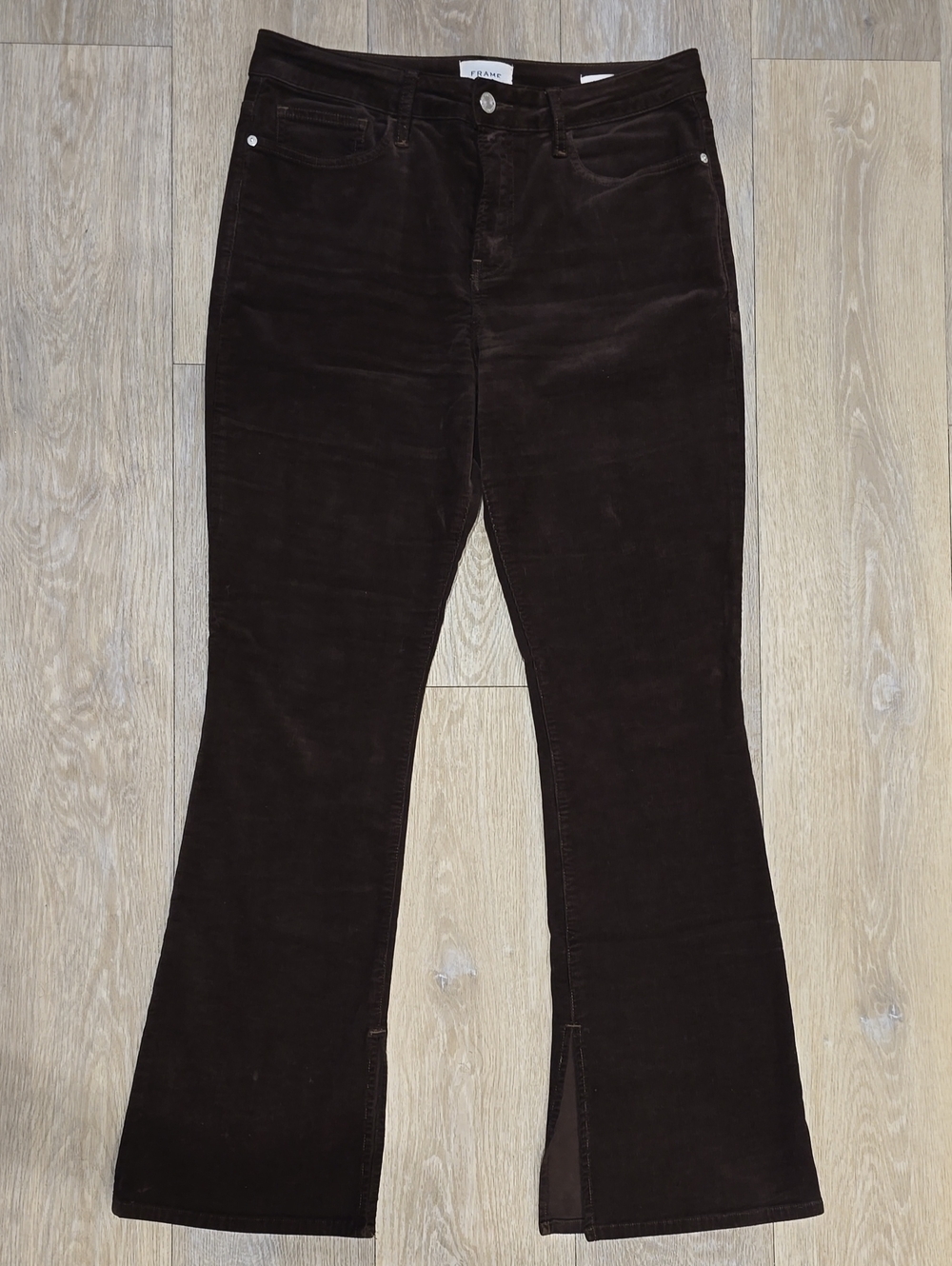Frame Le Mini Boot Corduroy Flare Pants in Espresso Brown